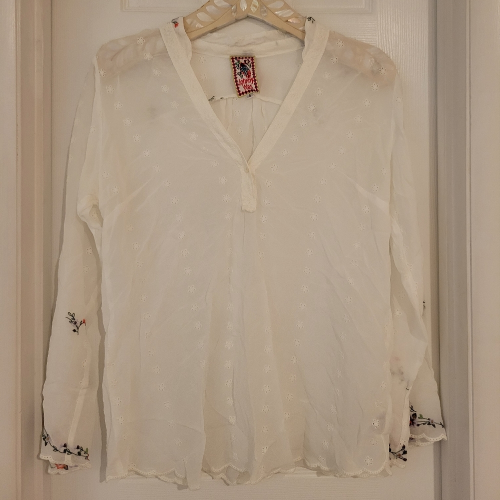 Johnny Was White Eyelet Blouse